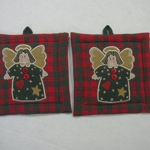 Country Christmas Set Potholders Angel Quilted